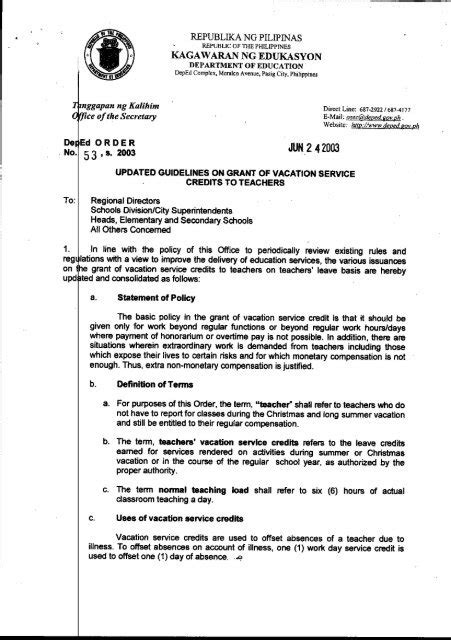 UPDATED GUIDELINES ON THE GRANT OF VACATION .
